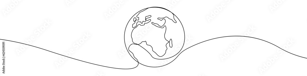 Poster earth icon line continuous drawing vector. one line map of earth icon vector background. planet eart