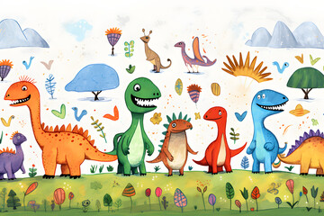 set of cartoon dinosaurs animals monster