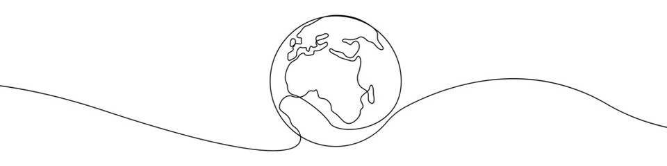 Earth icon line continuous drawing vector. One line Map of Earth icon vector background. Planet Earth on the icon. Continuous outline of a World Map in Planet icon.