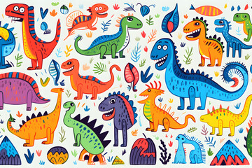 set of cartoon dinosaurs animals monster