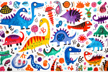 set of cartoon dinosaurs animals monster