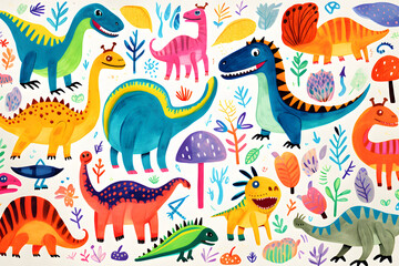 Dinosaurs painted by children