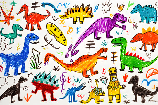 Dinosaurs painted by children