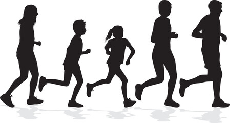 Group of people running, conceptual silhouettes.	 - 624512478