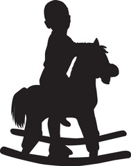 A child sitting on a rocking horse.