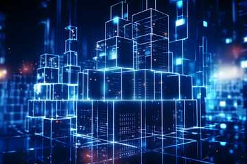 Obraz premium information technology and blockchain abstract background wallpaper with futuristic graphic design and technological vr elements