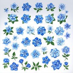 Blue flower buds with petals on gray background. Illustration generated ai