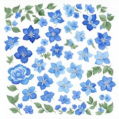 Blue flower buds with petals on white background. Illustration generated ai