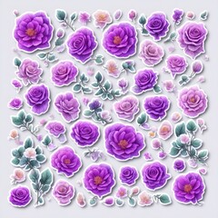 purple and violet flower buds with petals on gray background. Illustration generated ai