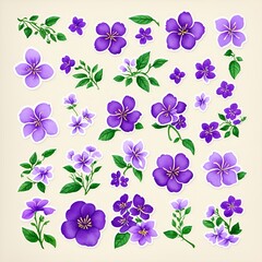 Purple and violet flower buds with petals on beige background. Illustration generated ai