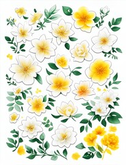 Background yellow and white flower buds with petals. Illustration generated ai