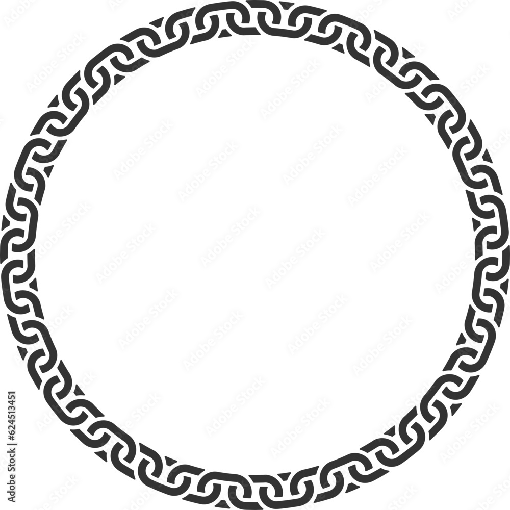 Aufkleber texture chain round frame. circle border chains silhouette black and white isolated on background. c