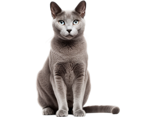 Majestic Russian Blue Cat Sitting Tall and Proud - Transparent Background