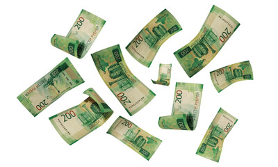 Isolated Russian Banknotes. Russian Money. Flying Money.  Two hundred rubles.