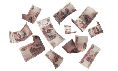 Isolated Russian Banknotes. Russian Money. Flying Money.  Five hundred rubles.