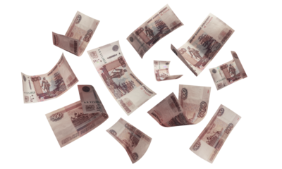 Isolated Russian Banknotes. Russian Money. Flying Money.  Five hundred rubles.