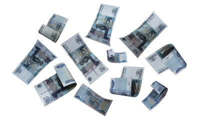 Isolated Russian Banknotes. Russian Money. Flying Money. Fifty rubles.