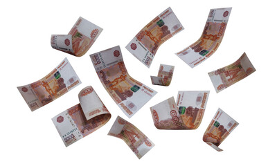 Isolated Russian Banknotes. Russian Money. Flying Money.  Five thousand rubles.