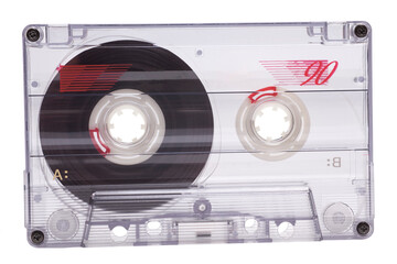Audio cassette tape side A, isolated on white background, vintage 80's music concept.