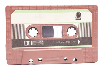 Audio cassette side 1, isolated on white background, vintage 80's music concept