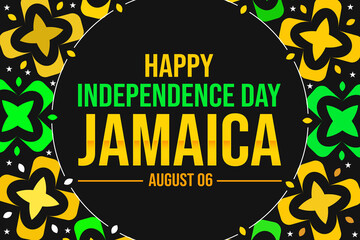 Happy Independence Day Jamaica background design with colorful shapes and typography greetings. August 6 is celebrated as Independence day in Jamaica