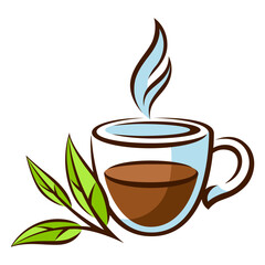 Cup with black tea. Illustration of traditional drink.
