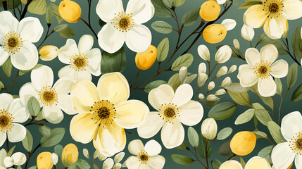 Yellow Flowers Watercolor Seamless Pattern