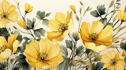 Yellow Flowers Watercolor Seamless Pattern