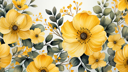Yellow Flowers Watercolor Seamless Pattern