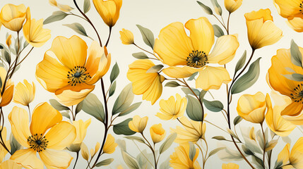 Yellow Flowers Watercolor Seamless Pattern