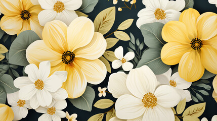Yellow Flowers Watercolor Seamless Pattern