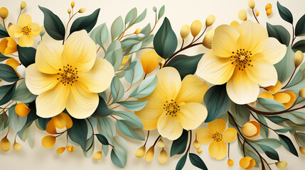 Yellow Flowers Watercolor Seamless Pattern