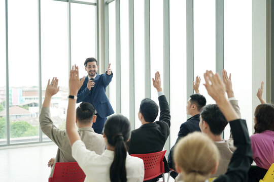 conference meeting. Business people sitting in a room listening to the motivator coach. Representation of a Self-growth and improvement special event
