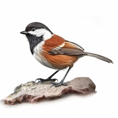 Obraz premium Chestnut-backed chickadee bird isolated on white. Generative AI