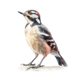 Obraz premium Downy woodpecker bird isolated on white. Generative AI