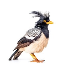 Crested myna bird isolated on white. Generative AI