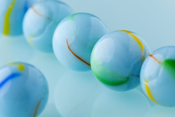 beautiful blue ceramic balls with a close-up reflection