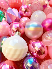 Pink and pearl white glass Christmas ornaments