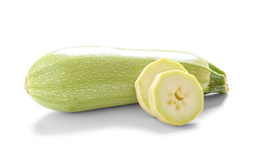 Fresh green zucchini on white background