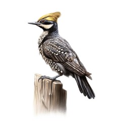 Fototapeta premium American three-toed woodpecker bird isolated on white. Generativ