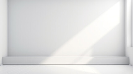 empty white room with a window illuminated by the morning sun. Generative Ai. 