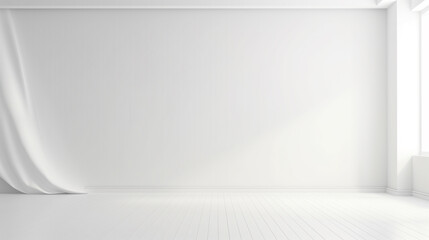 white empty room with a window from which diffused sunlight falls. Generative Ai. 
