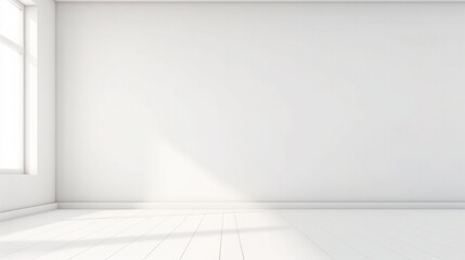 empty room with white wall and sunbeams falling from the window. Generative Ai. 