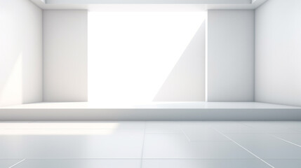 empty white room with window lit by sunlight. Generative Ai. 