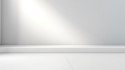 an empty white room with a white wall on which diffused sunlight falls from the window. Generative Ai. 