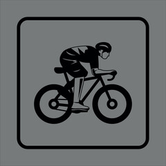 Gray Icon of a cyclist on a racing bike.  Vector on gray background