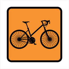 Orange sign with racing bike.  Vector on white background
