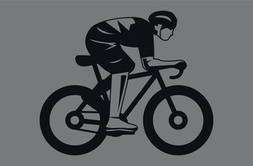Silhouette of a cyclist on a racing bike.  Vector on gray background