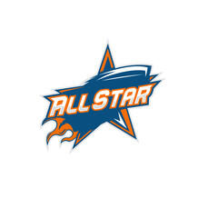 All star sport emblem with flame and surf vector template
