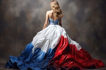 Fototapeta na wymiar A woman wearing a dress with the French flag